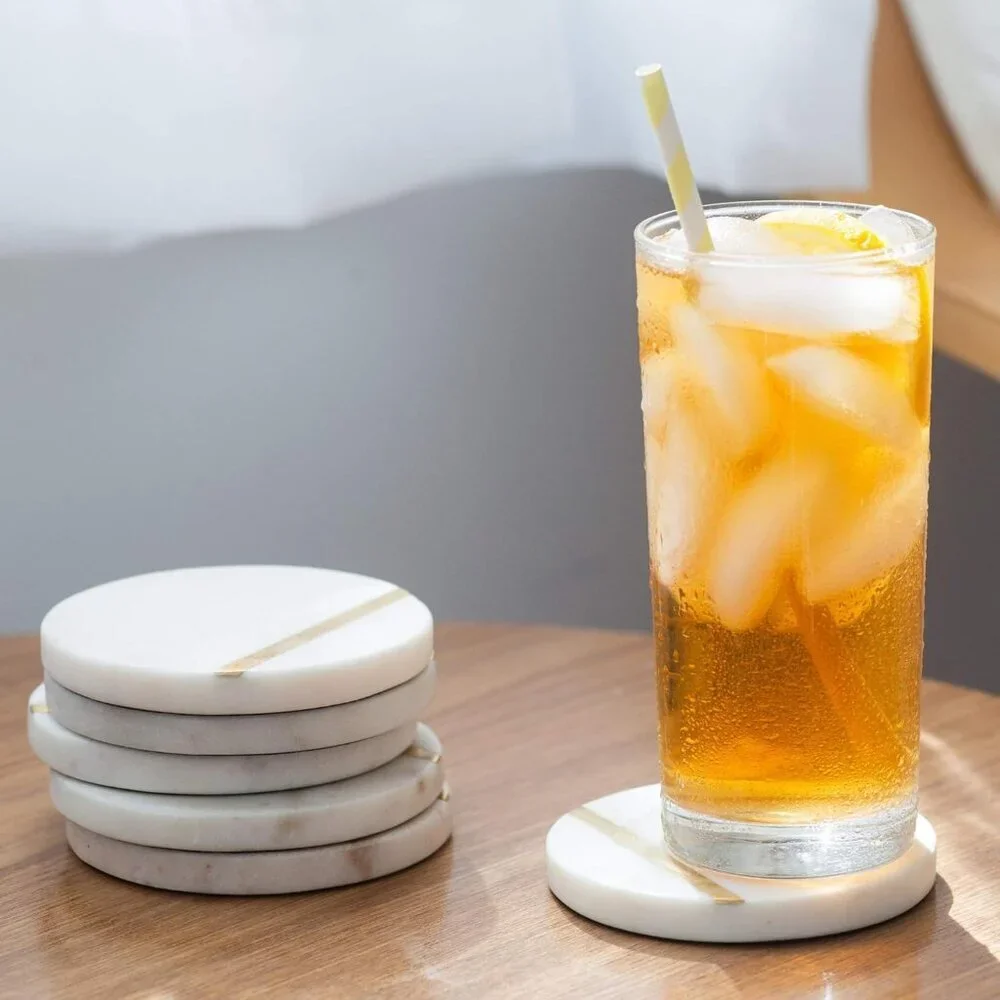 Marble Coasters Set of 6 - Luxury Aesthetic Modern Decor for Coffee Table- White
